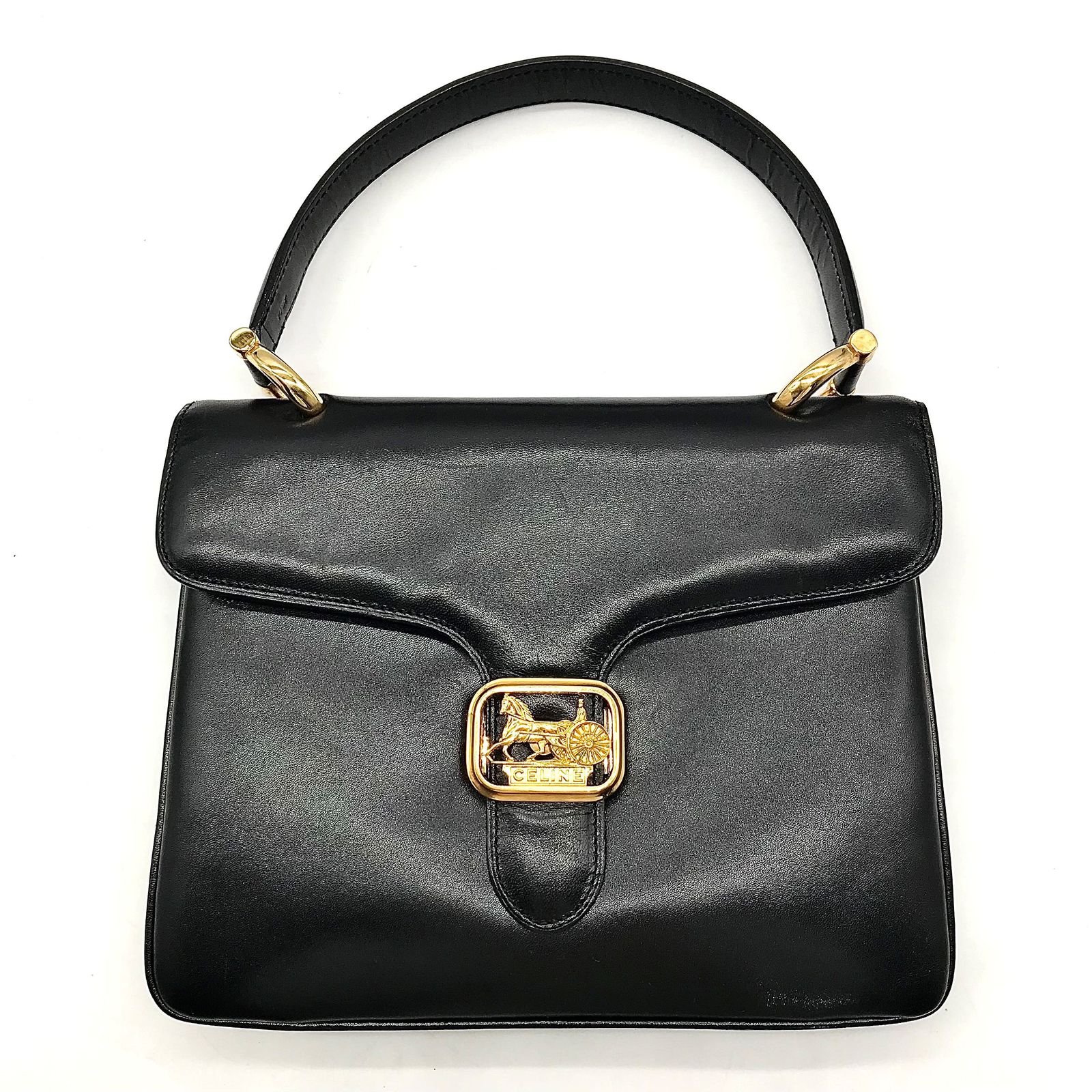 CELINE セリーヌ 馬車金具 ヴィンテージ レザー ハンド バッグ 