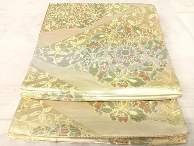 平和屋着物◎六通柄袋帯 切嵌花文 金糸 正絹 逸品 AAAY8399yx