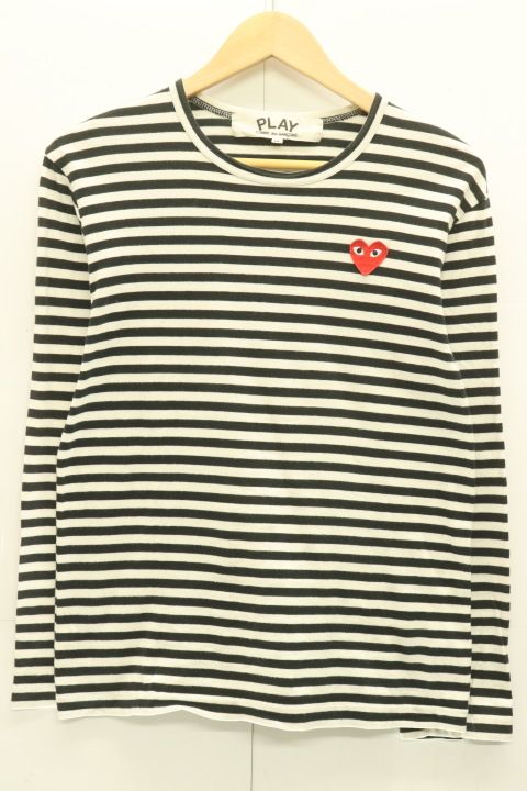【中古】 PLAY COMME des GARCONS メンズロンT M ロンT PLAY COMME des GARCONS M 黒 ブラック 白 ホワイト ボーダー ワッペン AD2015