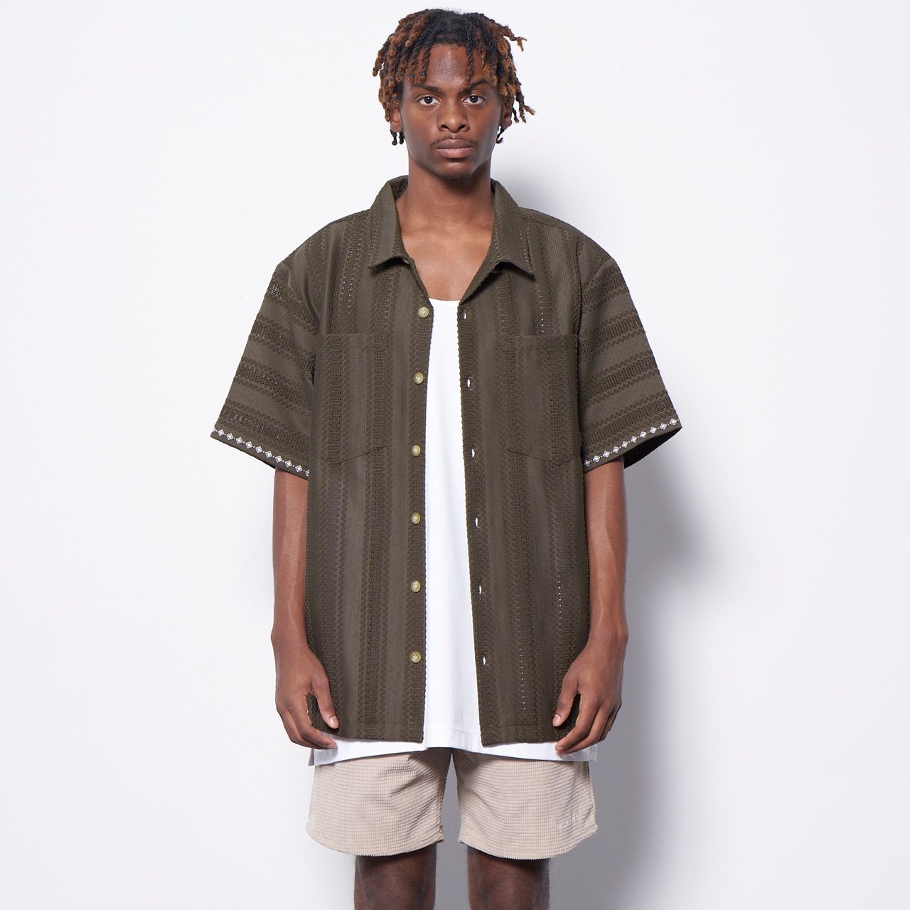 MLVINCE メルヴィンス STRIPE LACE S/S SHIRTS OLIVE - メルカリ