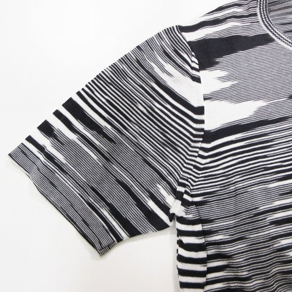 Vintage MISSONI ミッソーニ 総柄 コットン ニット カットソー クルーネック 半袖 トップス 48 XL 黒白 レディース 【中古】 Vintage MISSONI ミッソーニ 総柄 コットン ニット カットソー