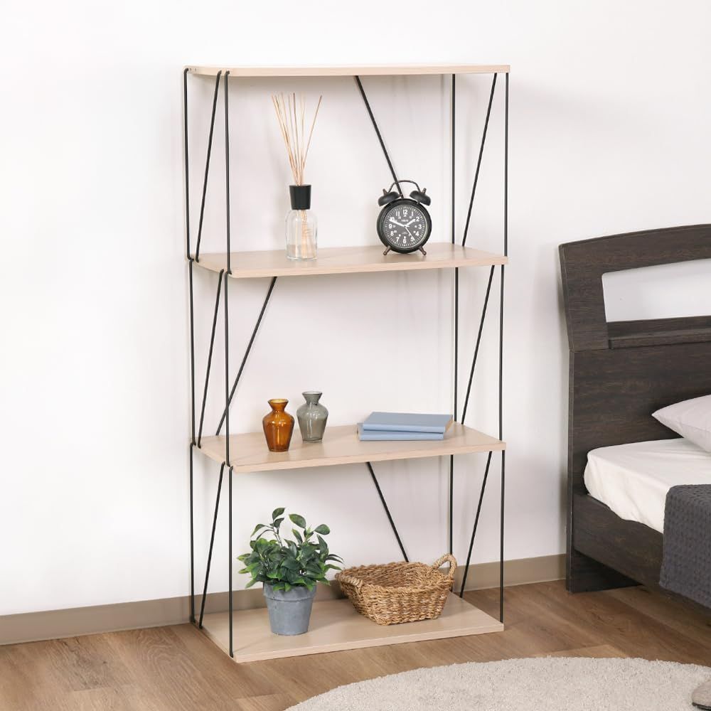 【人気商品】高さ120cm 奥行31cm 幅61.5cm 4段 オープンラック 組み立て式 オープンシェルフ ナチュラル EZBOワイヤーラック 工具不要で組み立て超簡単 アイリスプラザ A4サイズ収納可能