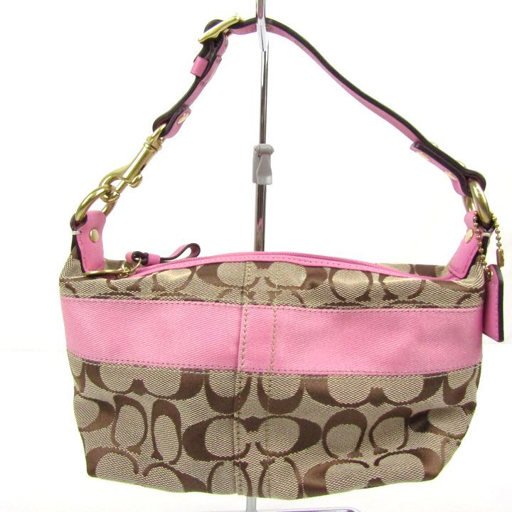 COACH アクセサリーポーチ　ハンドバッグ　シグネチャー　キャンバス　レザー 美品 COACH コーチ アクセサリーポーチ ワンショルダーバッグ