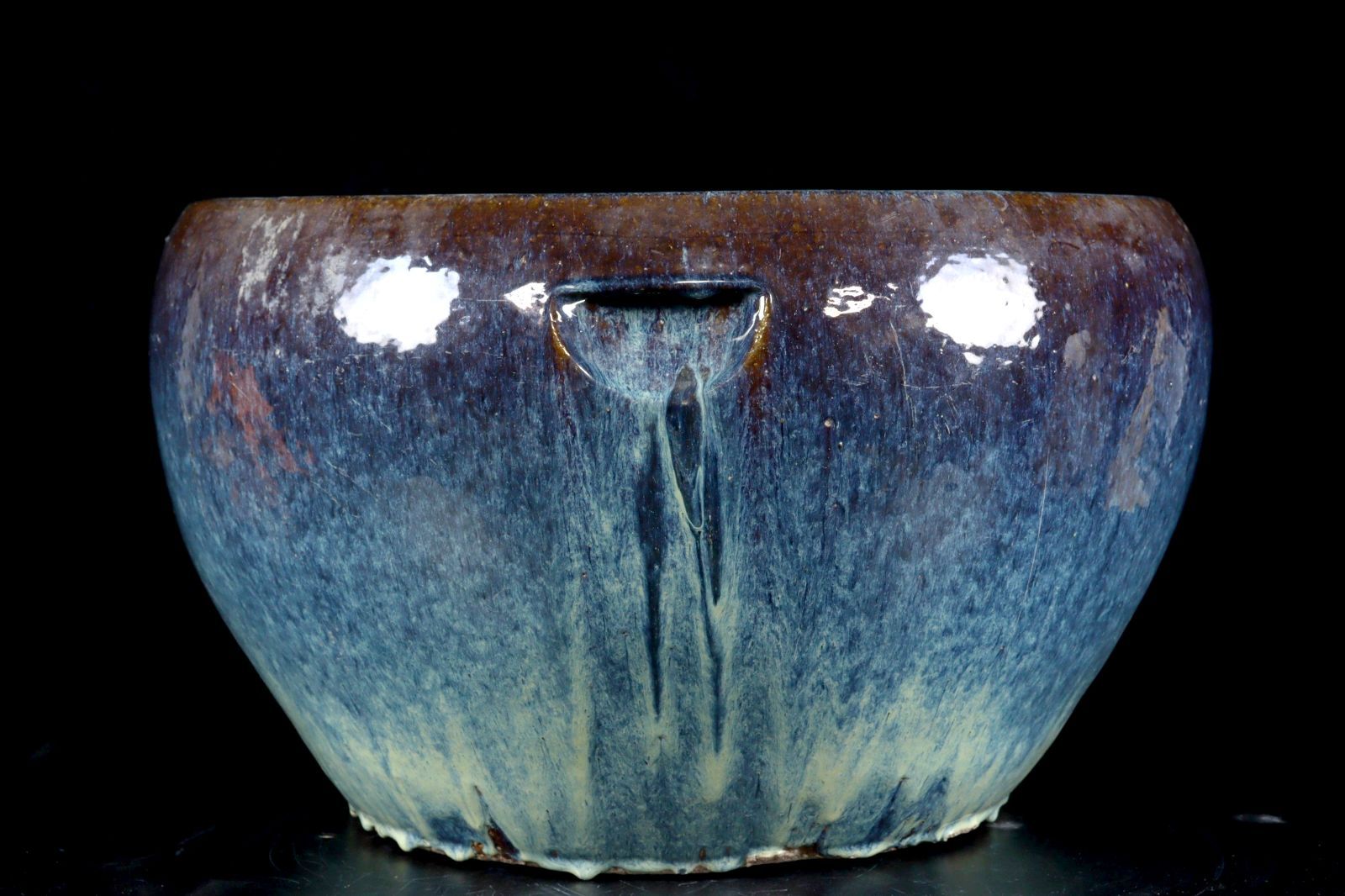中国古玩 葛明祥造 海鼠釉大火鉢 60cm 唐物 骨董 古美術 楾 B143