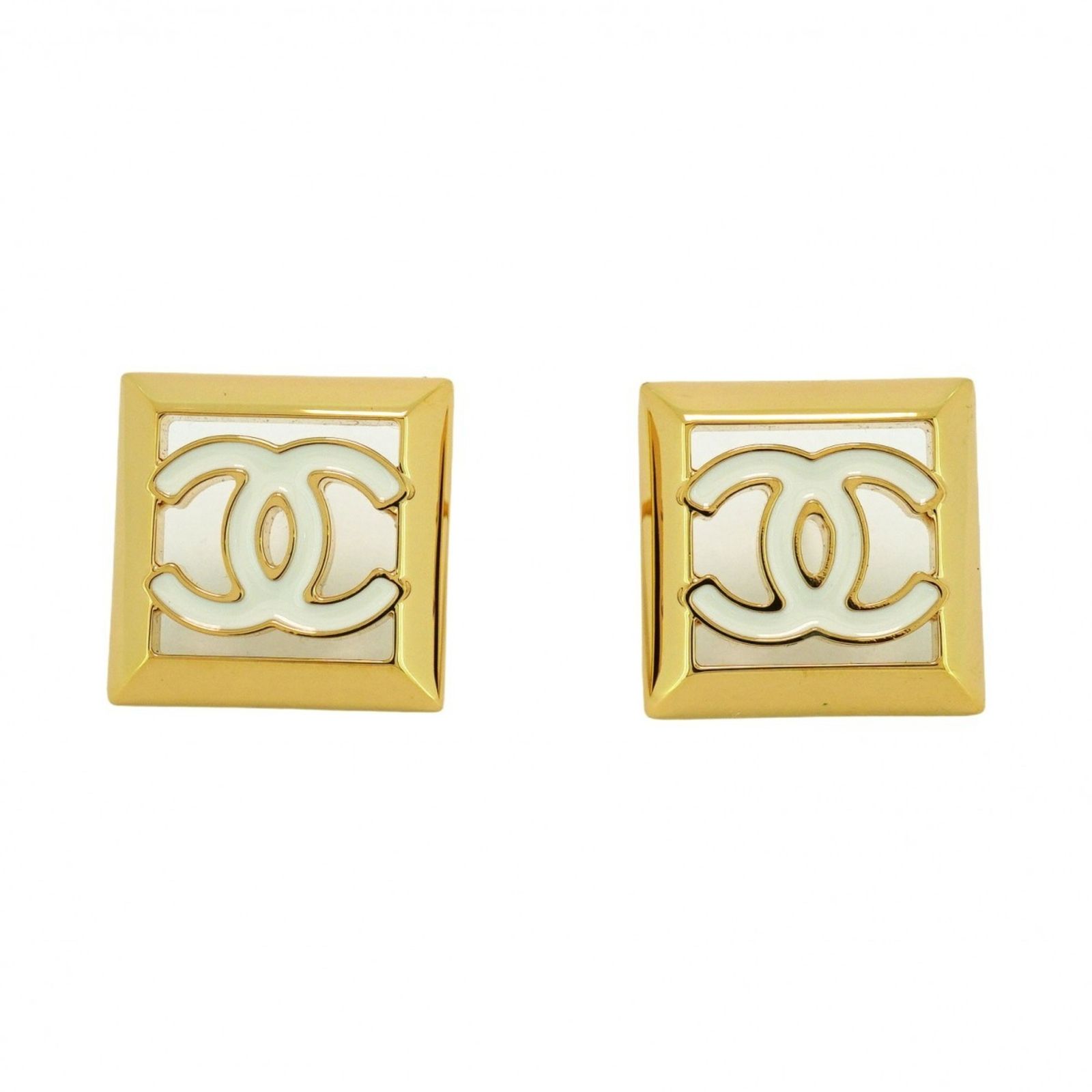 シャネル Chanel シャネル ピアス ココマーク スクエア GPメッキ ゴールド ホワイトレディース
