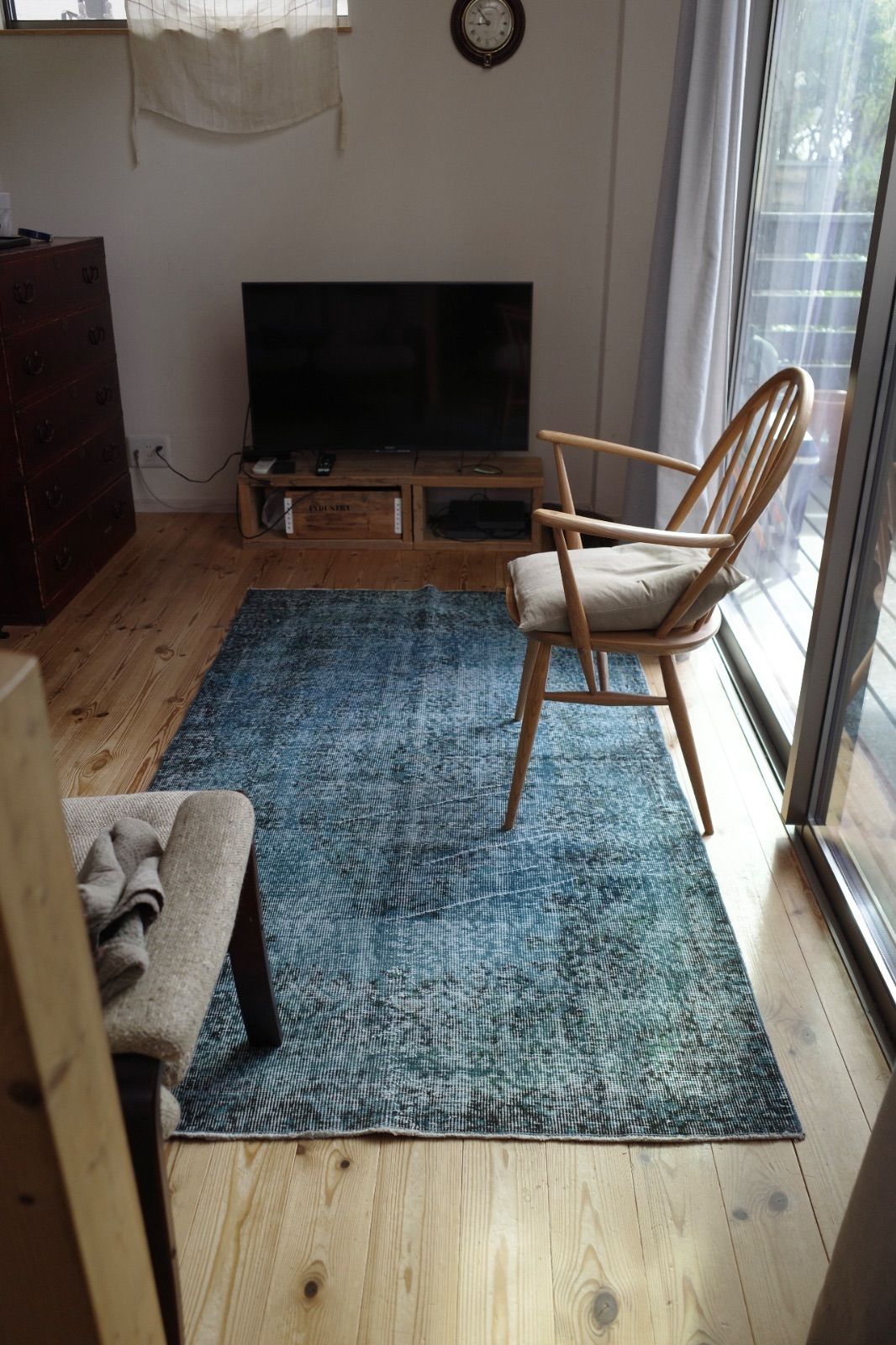 トルコ製ヴィンテージラグ981 超大判 ダークターコイズブルー オーバー