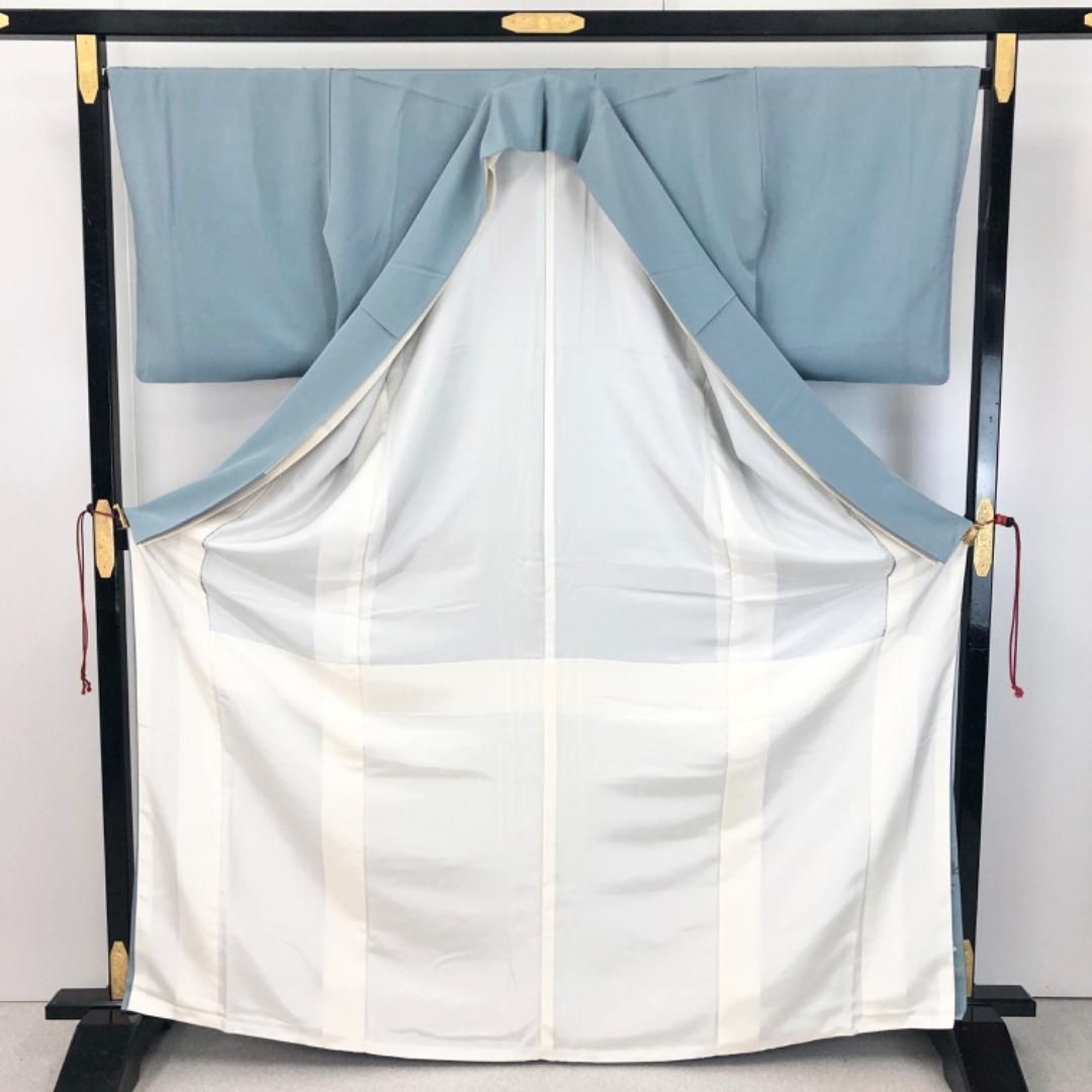 色留袖 作家物 扇子に花模様 空色鼠 トールサイズ K-5446