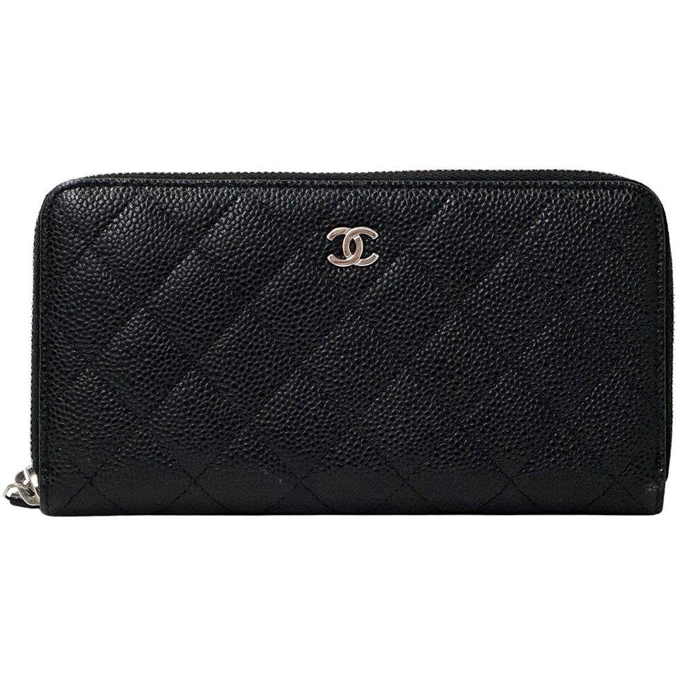 CHANEL シャネル キャビアスキン マトラッセ 長財布 シルバー金具 黒 CHANEL シャネル】 キャビアスキン マトラッセ ロング フラップ