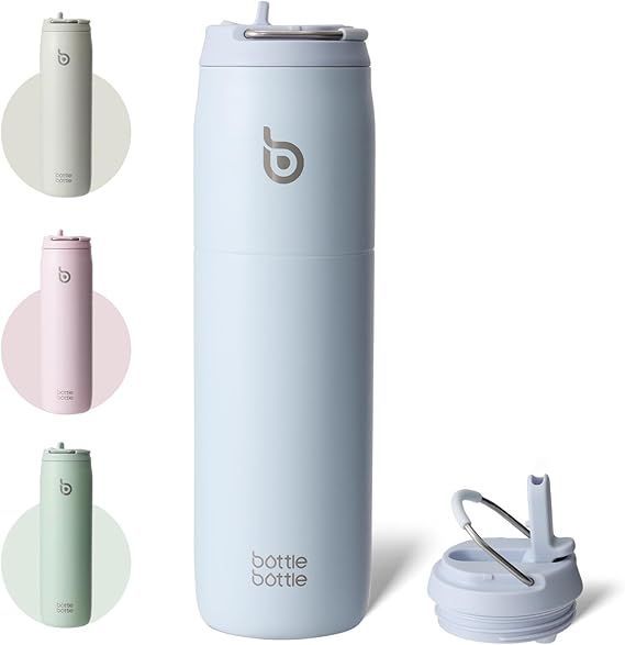 BOTTLE BOTTLE 水筒 1リットル 大容量 1000ml ストロー付き 直飲み 保温保冷 真空断熱 子供 大人 持ち手付き おしゃれ 1L ボトル ステンレス 魔法瓶 二重構造 女の子 男の子 持ち運び スポーツ アウ