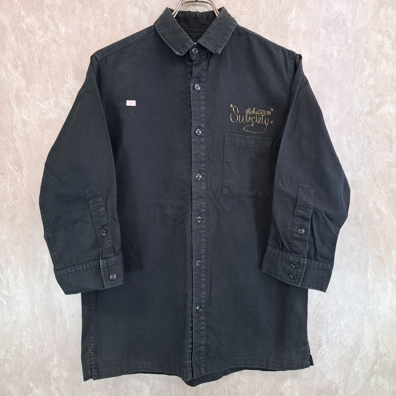 Subciety サブサエティ ビックバックグラフィック刺<!-利用不可文字-!> ブランドロゴ ラメ きらきら 半端丈 七分丈 ブラック 黒 L デニム シャツ ジャケット