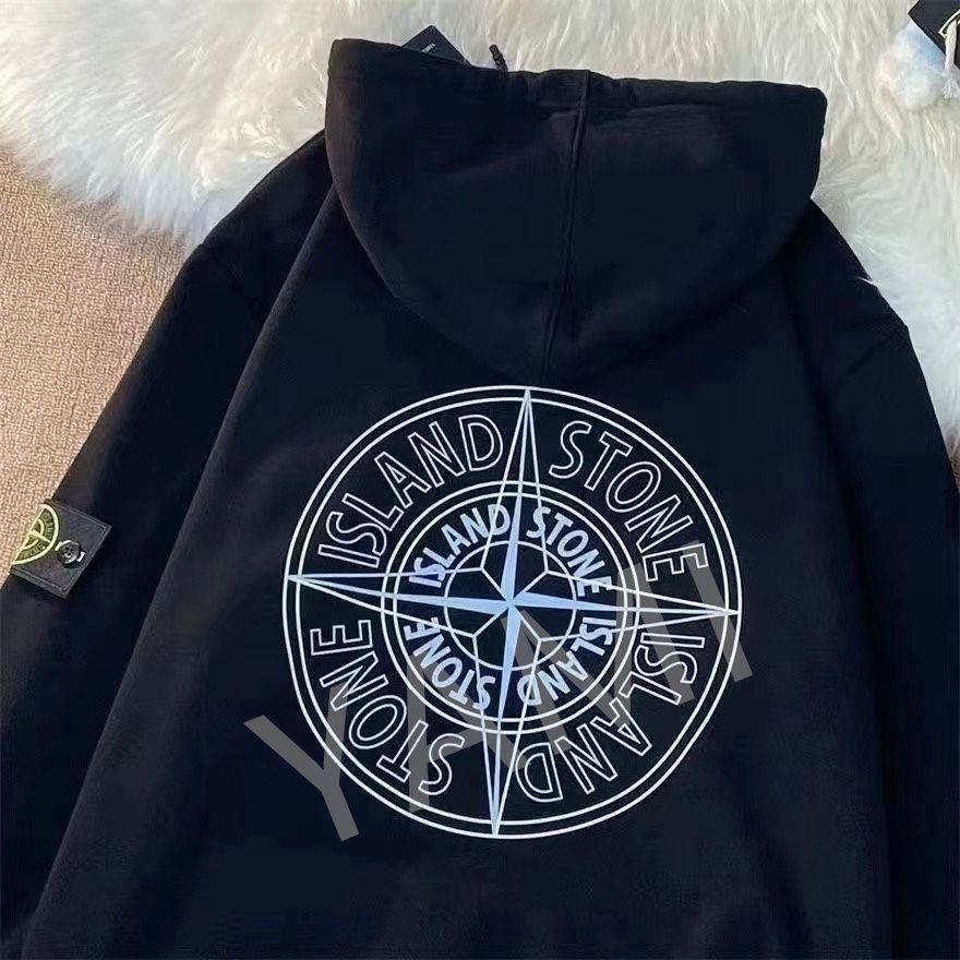 STONE ISLAND.ストーンアイランド定番ベーシックバック円盤ビッグロゴカップル用フード付きパーカー