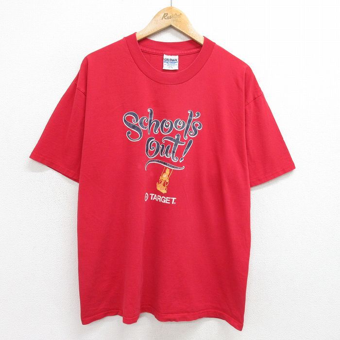 XL/古着 半袖 ビンテージ Tシャツ メンズ 90s Schools out TARGET コットン クルーネック 赤 レッド 24jun27 中古