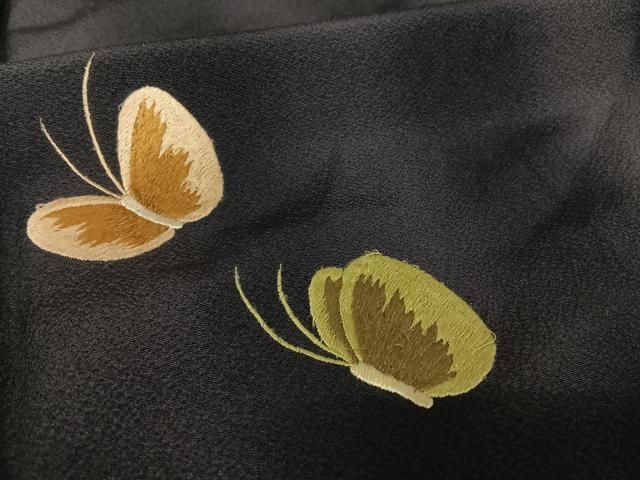 平和屋着物○総刺繍 道行コート 花蝶文 ロング丈 正絹 逸品 AAAU0215np