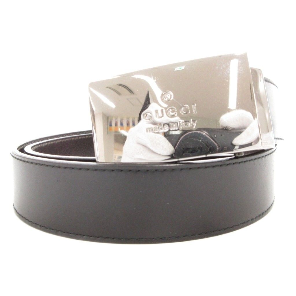 グッチ GUCCI レザーベルト バックルロゴ 黒 ブラック /GV □GY18  