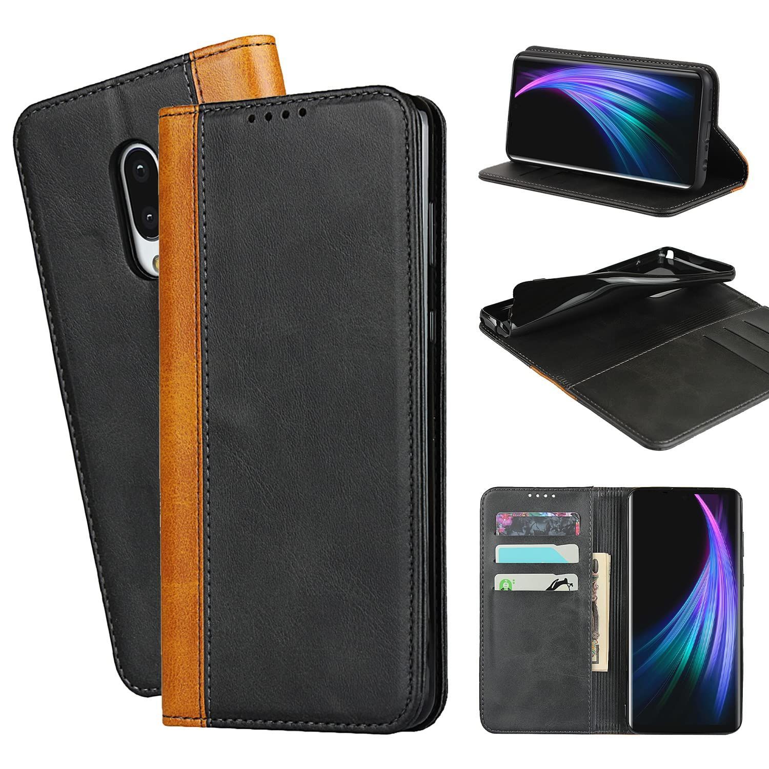 Ｈａｖａｙａ AQUOS zero2 ケース SH-01M ケース SH-M13 ケース docomo SHV47 手帳型 耐衝撃 au シャープ 906SH Sharp ワイモバイル カバー SoftBank カード収納 レザー-ブラック＋イエロー