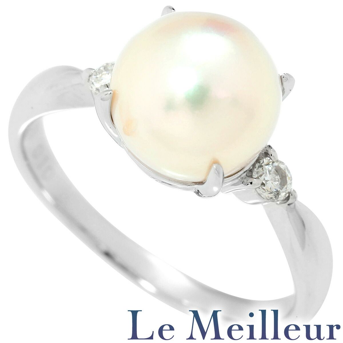 アコヤパールリング 指輪 アコヤ真珠 9mm ダイヤモンド Pt900 13号  