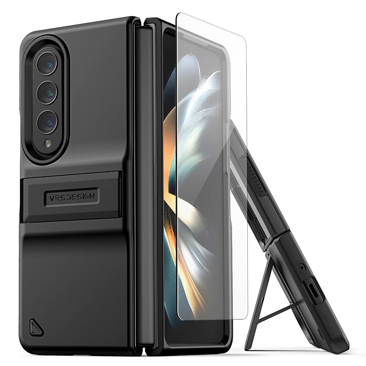 【VRS】 Galaxy Z Fold4 5G 対応 ケース カバー 耐衝撃 スタンド 付 スマホケース スタンド機能 衝撃吸収 スマホカバー 耐衝撃ケース スタンドケース [ Samsung GalaxyZFold4 GalaxyZ Fo [マットブラック]