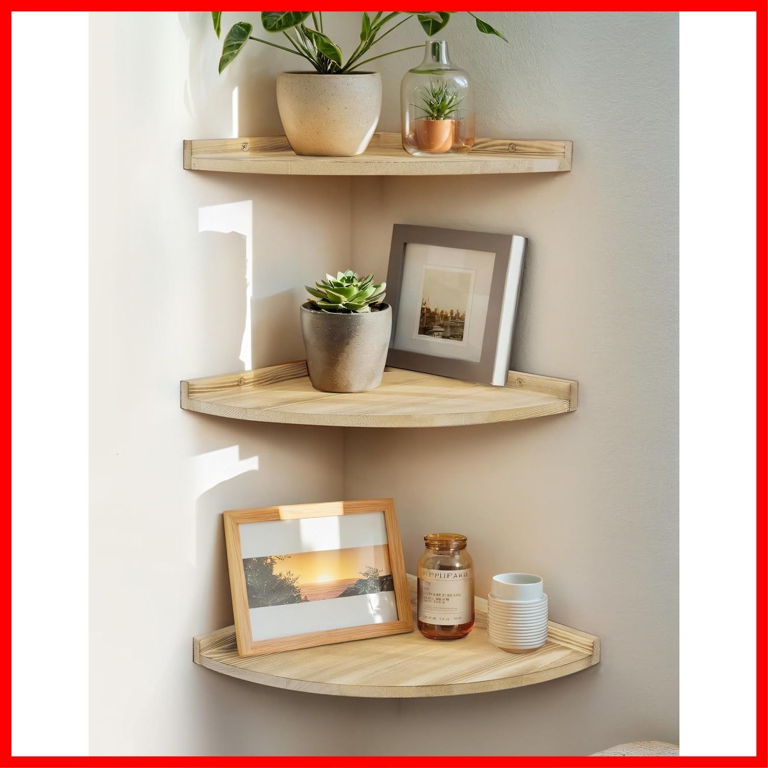 人気商品】Afuly コーナーシェルフ 天然木製 コーナーラック ウォール