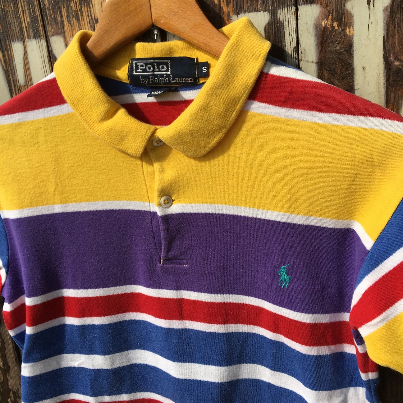 90s USA製【Ralph Lauren】ラルフローレン マルチ ボーダー ポロシャツ 