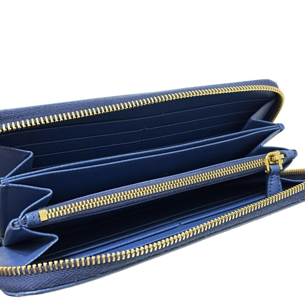 PRADA プラダ 長財布 ブルー サフィアーノレザー ラウンドジップ 男女