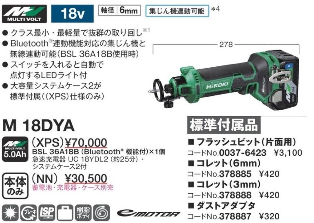 ハイコーキ HiKOKI 18V コードレスボードトリマ 穴径 3mm 6mm 充電式 本体のみ バッテリー 充電器 システムケース別売 M18DYA NN 日立 電動工具 木工 切削 切断 石膏 石こう HRDEVELOPMENT_JP