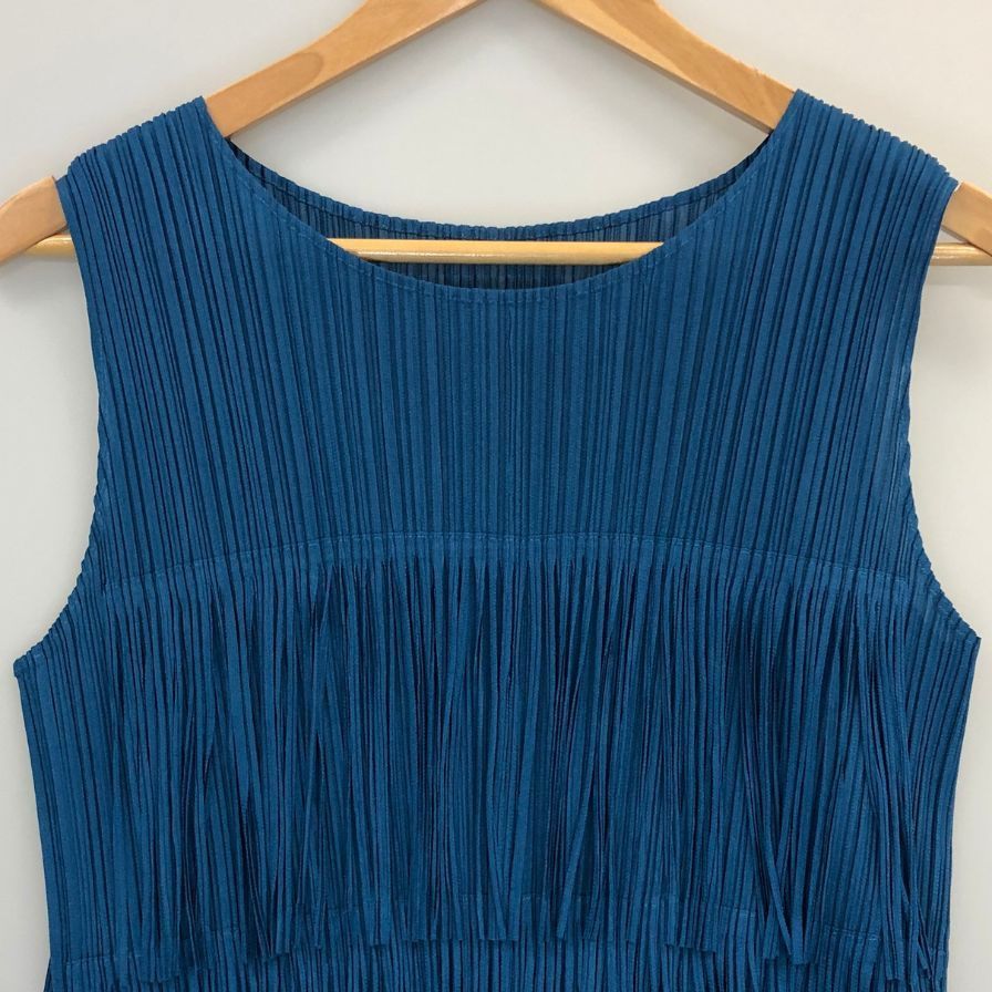 プリーツプリーズ ノースリーブカットソー フリンジ ブルー系 AFB 45
