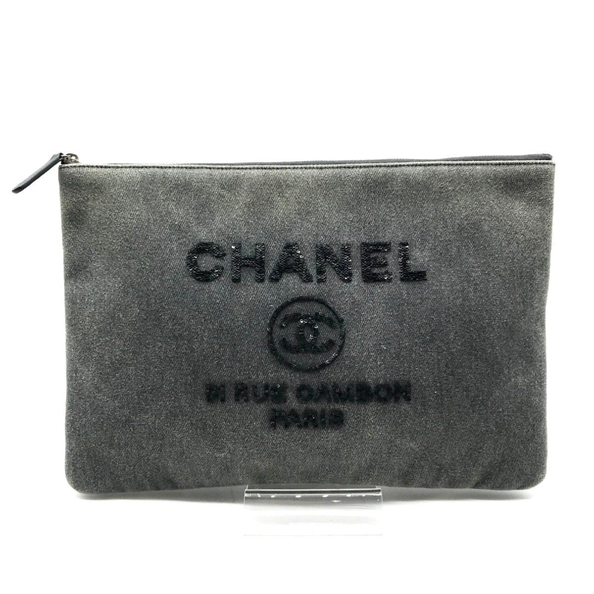 CHANEL シャネル ココマーク ドーヴィル デニム スパンコール クラッチ 