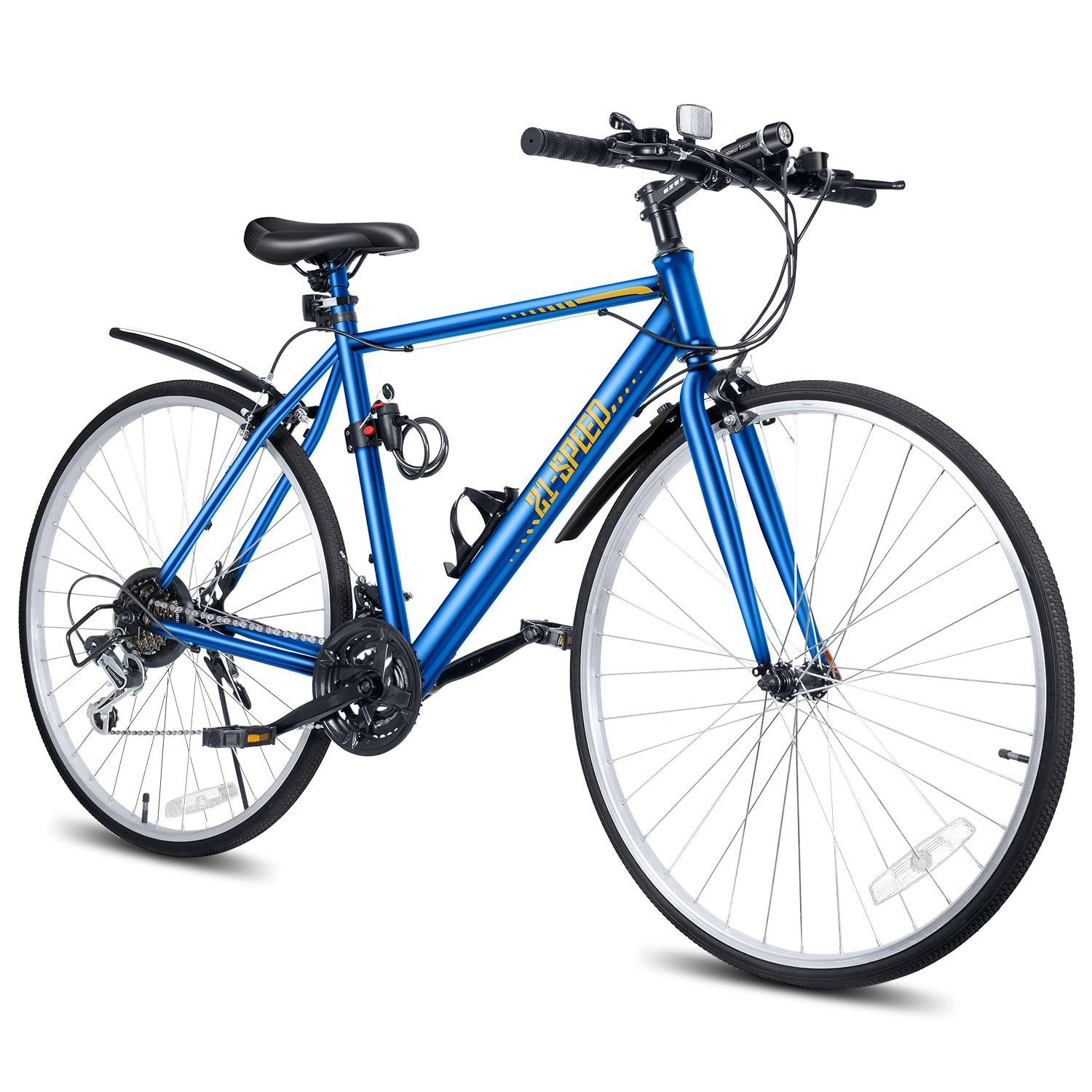 シマノ変速機 21段変速ギア 自転車 700C 27インチ相当 軽量 高炭素鋼フレーム クロスバイク 空気入れ付き クロスバイク 前後泥除け完備 ワイヤーロック ライト 反射板 マウンテンバイク 男女兼用 Mixiu 通勤 通学 旅行 街乗り サイクリング