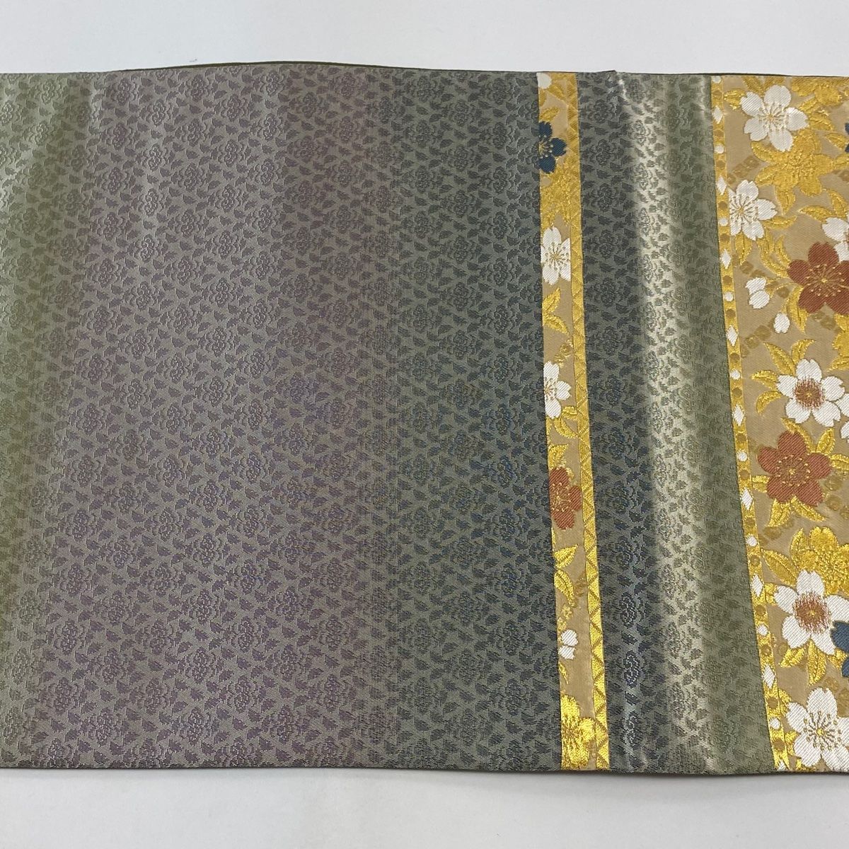 袋帯 美品 秀品 桜 横段 箔 ベージュ 六通 正絹 【中古】 - メルカリ