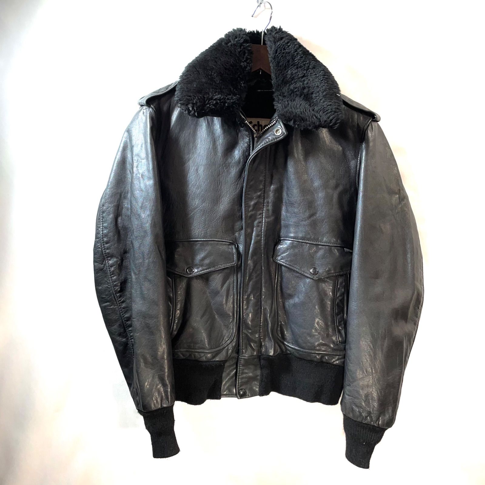 69】80s Schott ショット 襟ボア ライナー付き 取り外し可能 ブラック 