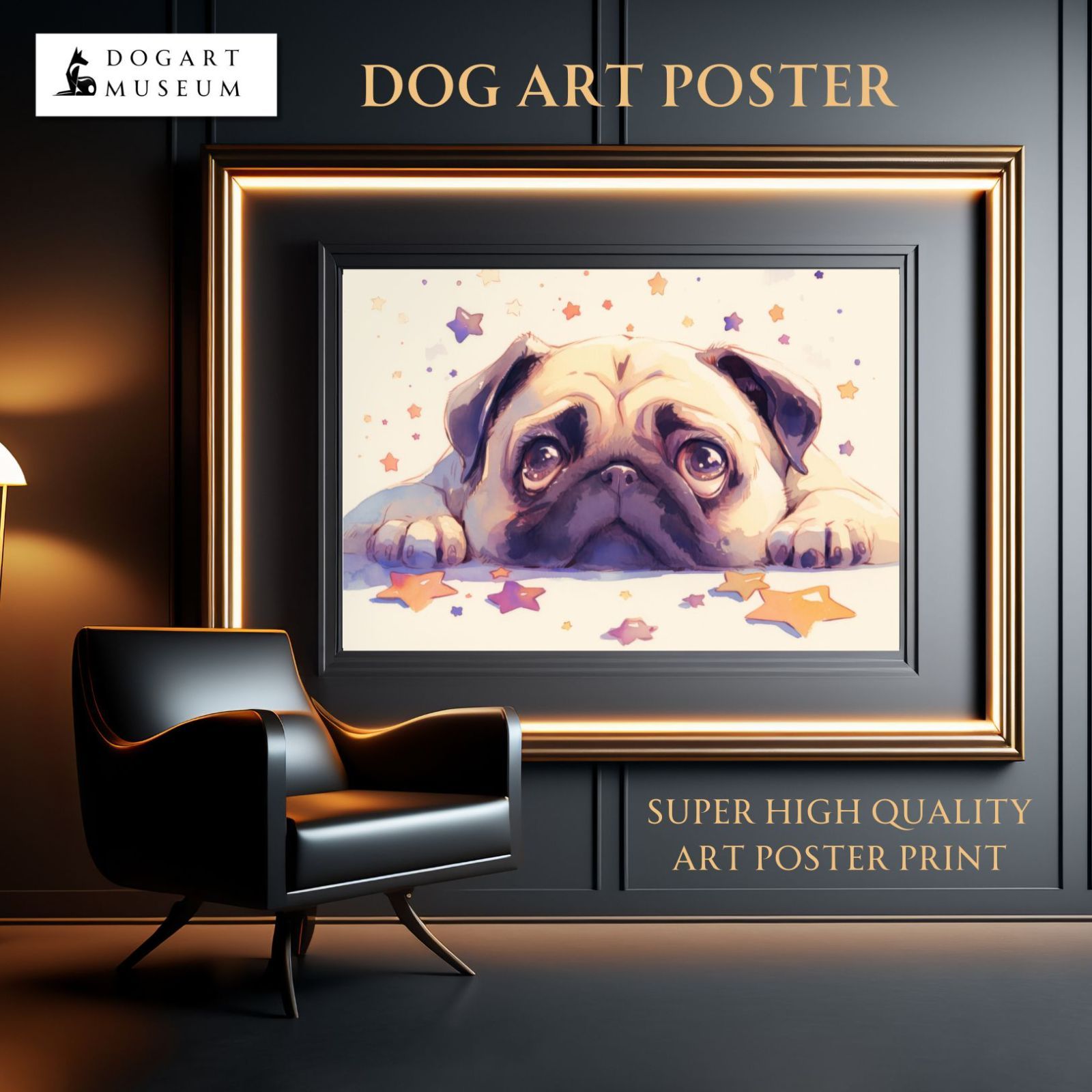 定番人気，得価 【The Starry Dog（星降る犬） - パグの子犬 No.1】ジークレー版画＊名入れOK！星・スター・かわいい・子犬・アートポスター・犬の絵・犬の絵画・犬のイラスト その他