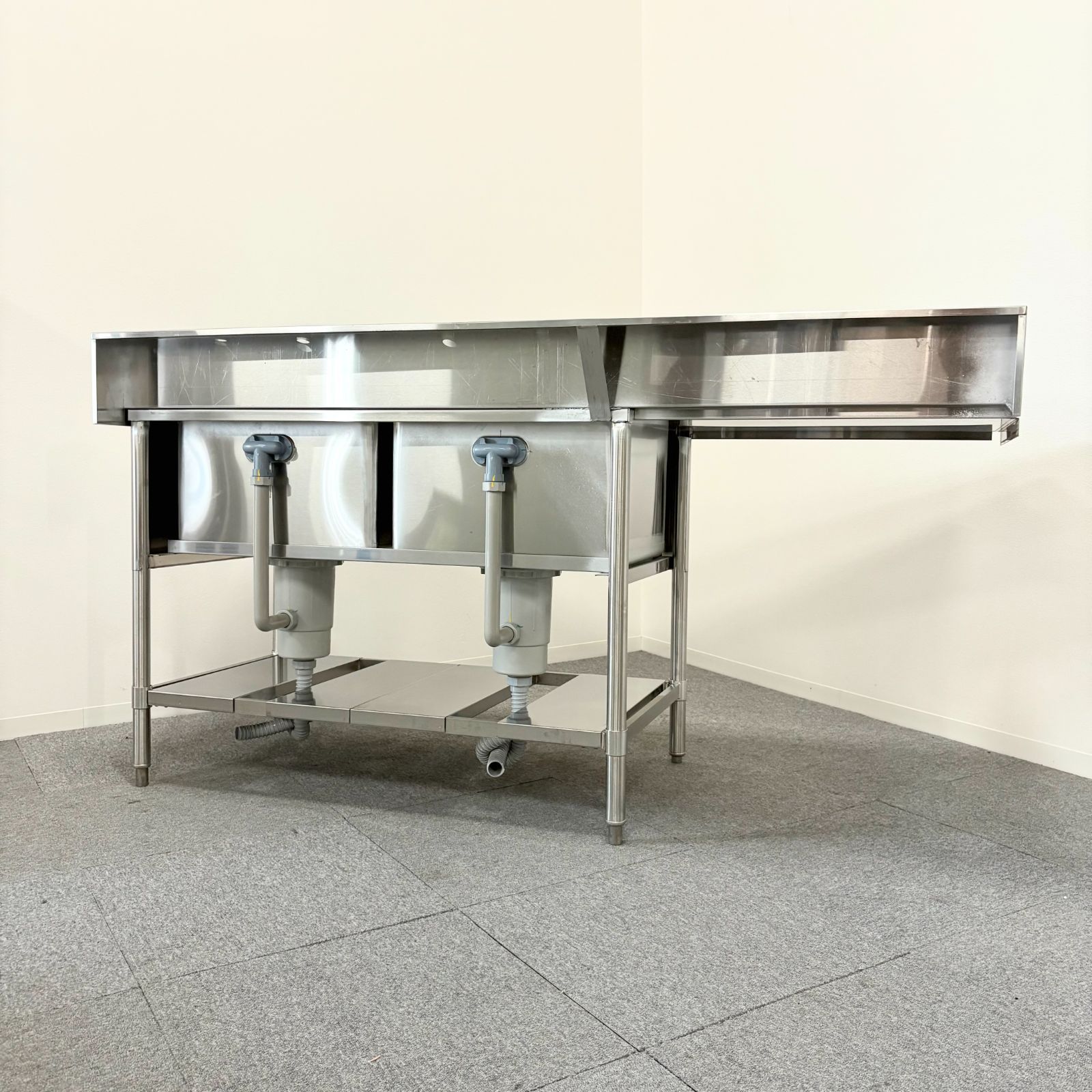 2槽ソイルドシンク|幅1800mm×奥行700mm×高さ820mm|業務用|厨房機器|流し台|1525