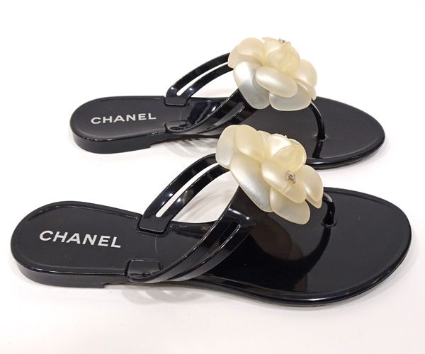 質コニシ】【CHANEL/シャネル】トングサンダル カメリア フラワー 黒