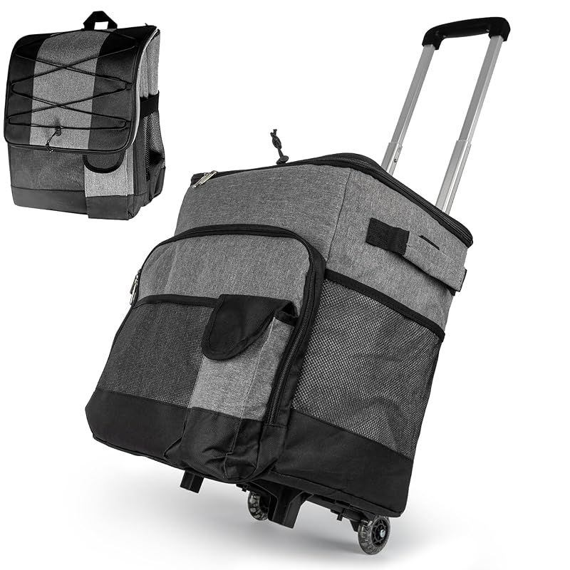 COPPOR クーラーボックス キャスター付き 35L大容量 折りたたみ式 片肩掛け 保冷バッグ 保冷保温 ウォーターボトル収納 コンパクト 防水加工 水漏れ防止 ソフトクーラーボックス 軽量 キャンプ|釣り|買い物|BBQ対応 グレー 0