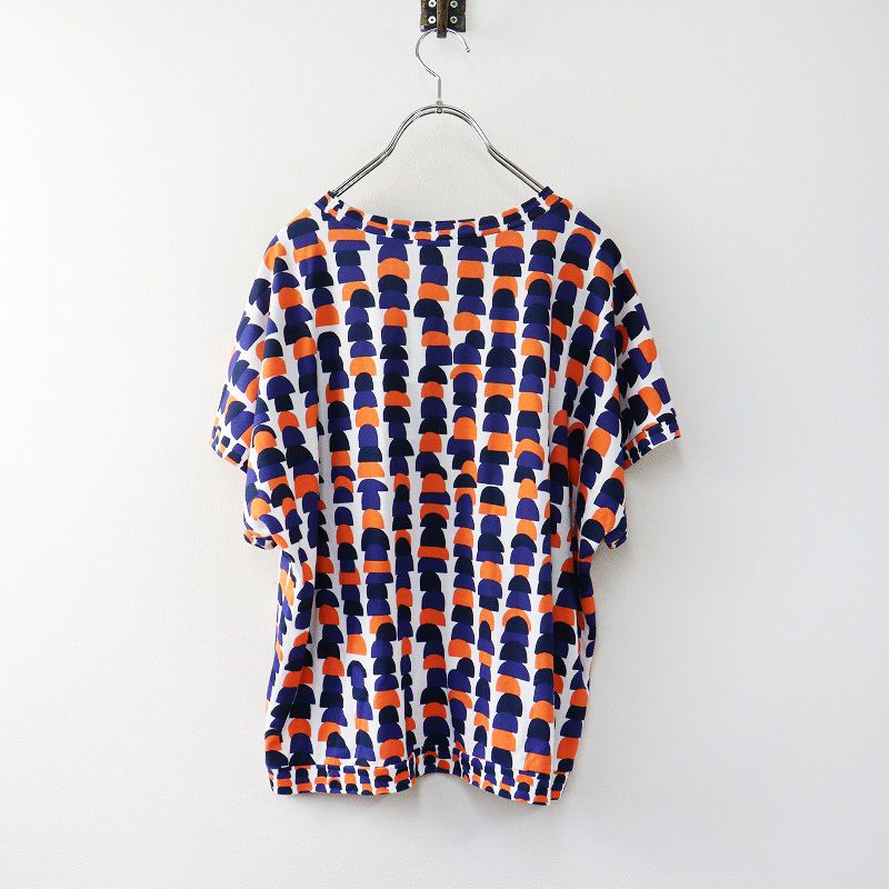 ♥ ミナペルホネン mina perhonen ads8972 rocher フレンチスリーブプルオーバー 40|ホワイト ネイビー オレンジ 2400014586831