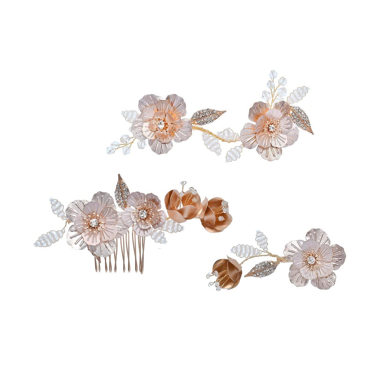 Longwu ヘッドドレス 三点セット ヘアピン カチューシャ 桜 手作り ブライダル ウェディング 髪飾り 和風 ヘアアクセサリー ビジュー 花嫁 髪留め ジュエリー アクセサリー 結婚式 パーティー 