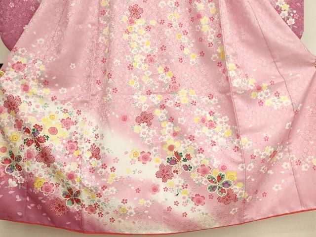 未使用仕付け糸付⭐桜柄と金彩のハーモニーがキュート&ラブリーな7歳用七五三祝着 七五三 着物 7歳 正絹 フルセット 購入 20点フルセット 赤地熨斗
