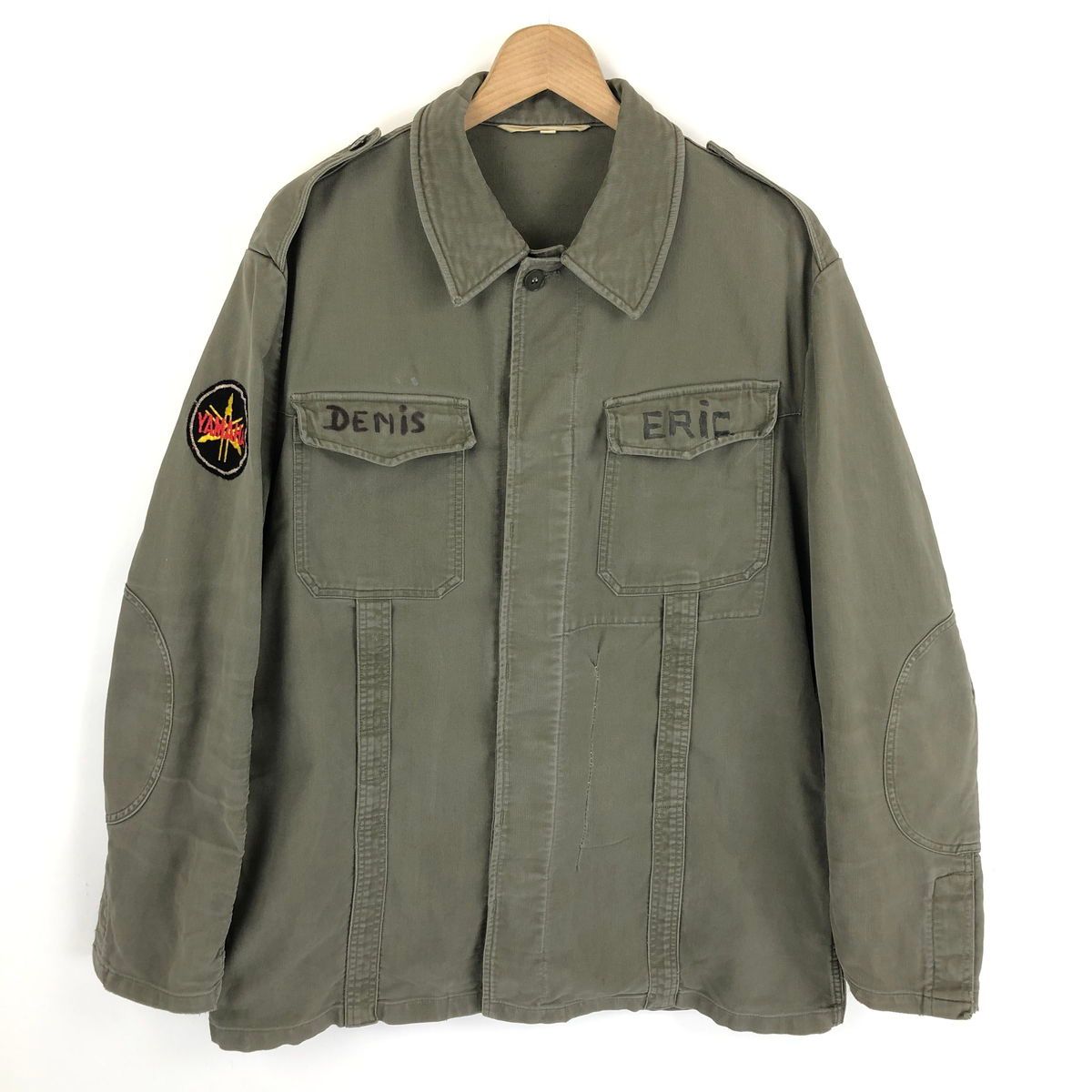 【古着】 ドイツ軍 モールスキンジャケット 前期型 エルボーパッチ カスタムもの 60年代 ヴィンテージ オリーブ系 メンズL 【中古】 n026851