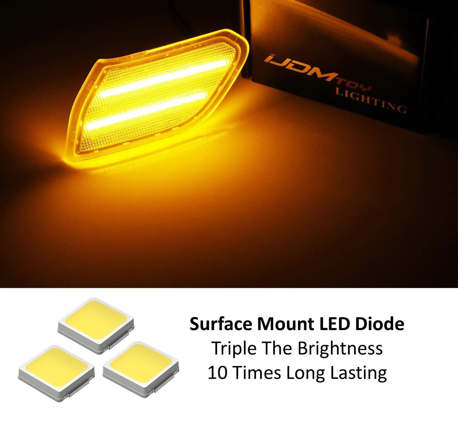 iJDMTOY ダークスモークレンズ アンバー フルLED サイドマーカー ライトキット Jeep 2018年以降のラングラー JL 2020年以降のグラディエーター 27ダイオードLEDで駆動 OEMアンバーサイドマーカーランプの交換