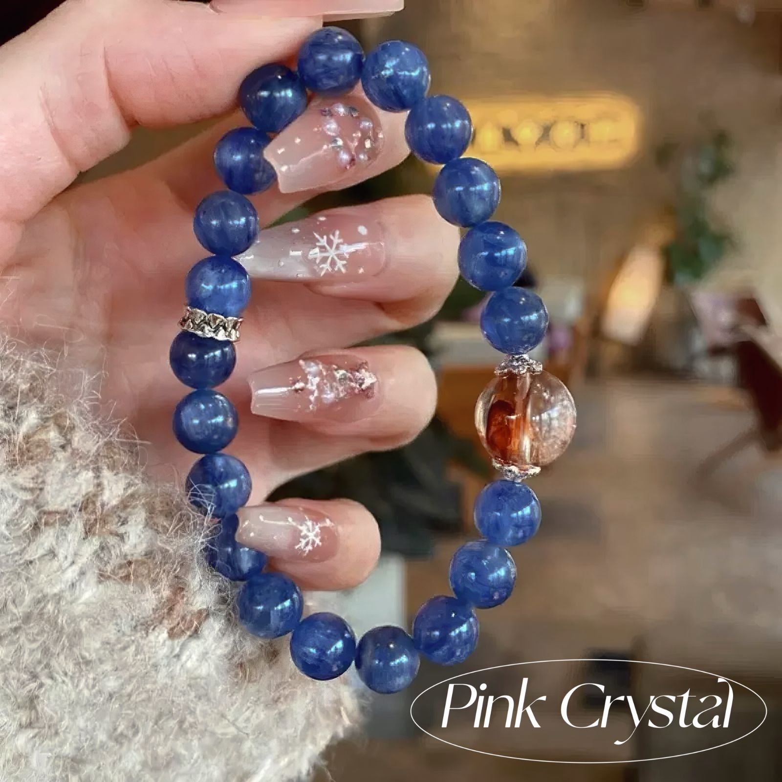 ブルーカイヤナイト×レッドインクルージョン・天然水晶ブレスレット｜個性派ハイセンスデザイン