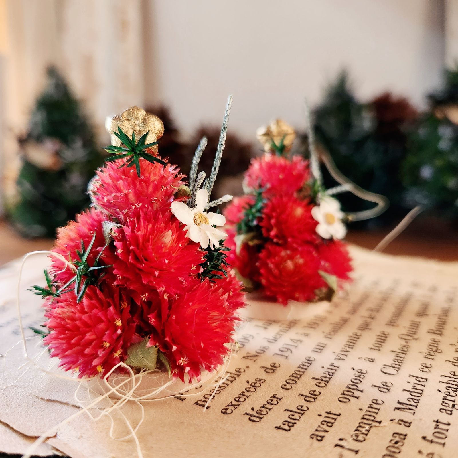 🍓ストロベリーフィールドの小人ツリー🎄〗千日紅 ドライ