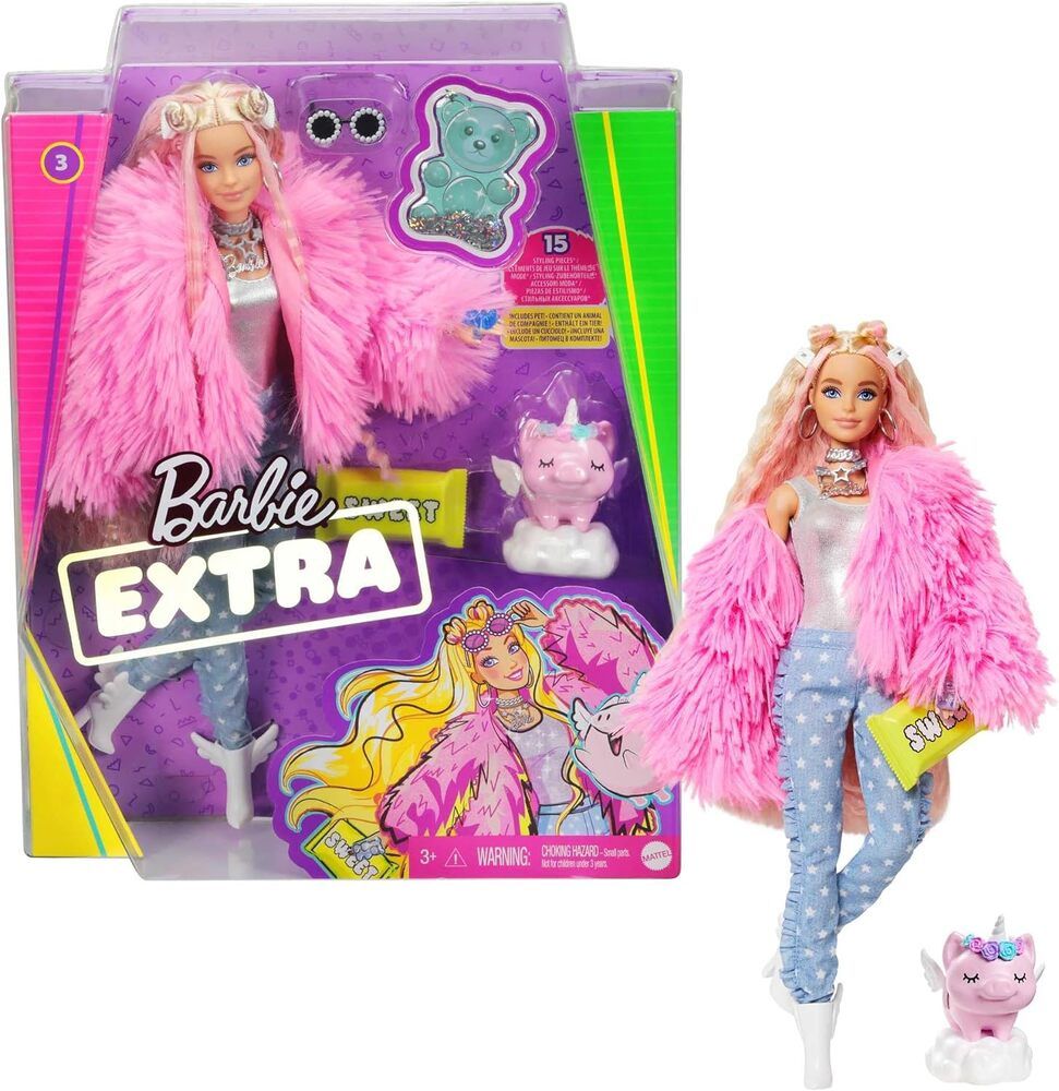 Barbie Extra Doll バービー エクストラドール ブロンド ピンク コート ユニコーン アクセサリー付き 並行輸入品P_0 - メルカリ