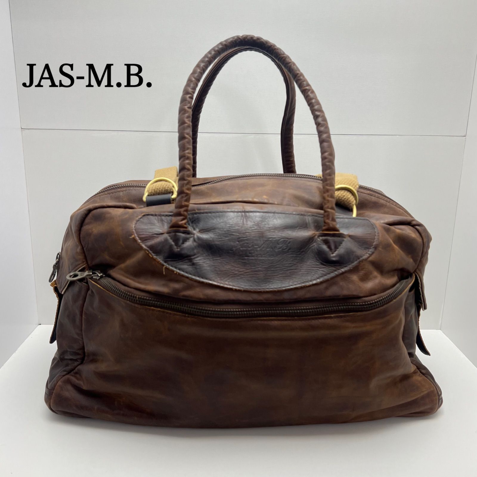 JAS-M.B. 00s y2k archive Leather boston bag ジャスエムビー レザーボストンバッグ キャンバスストラップ 英国製 本革 アーカイブ