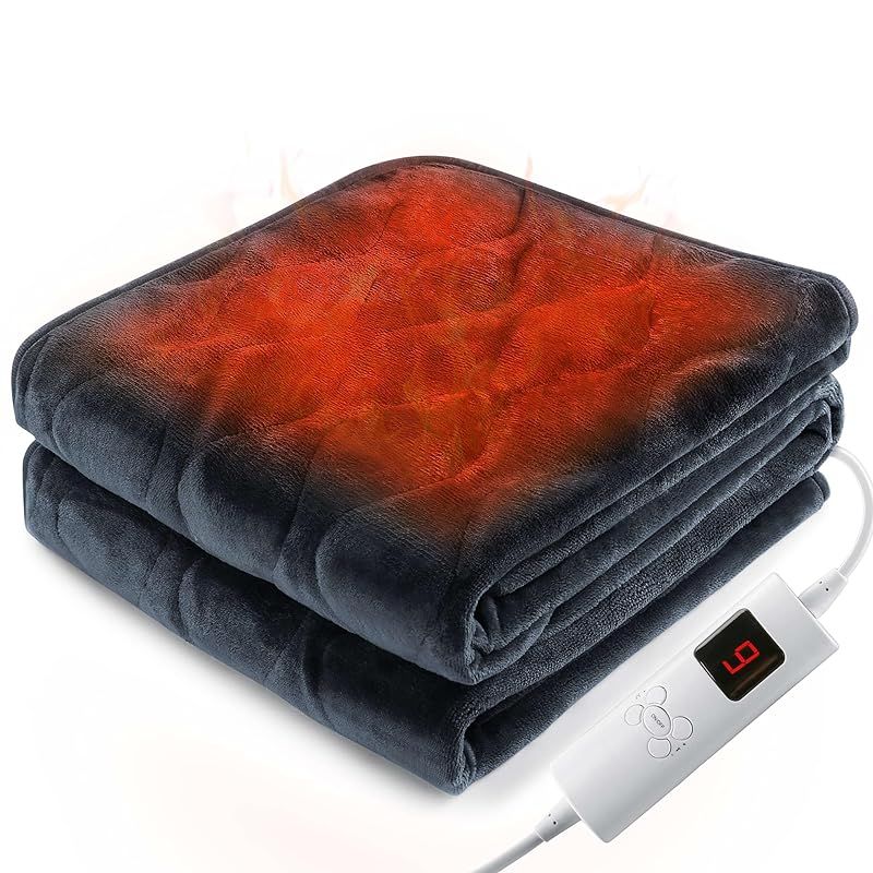 電気毛布 掛け 電気ひざ掛け 1-9時間タイマー 6段階温度調整 152x127cm 電気ブランケット フランネル シングル 厚手 省エネ 丸洗い 過熱保護 PSE認証済み 暖房器具 冬ギフト ブルーグレー 1