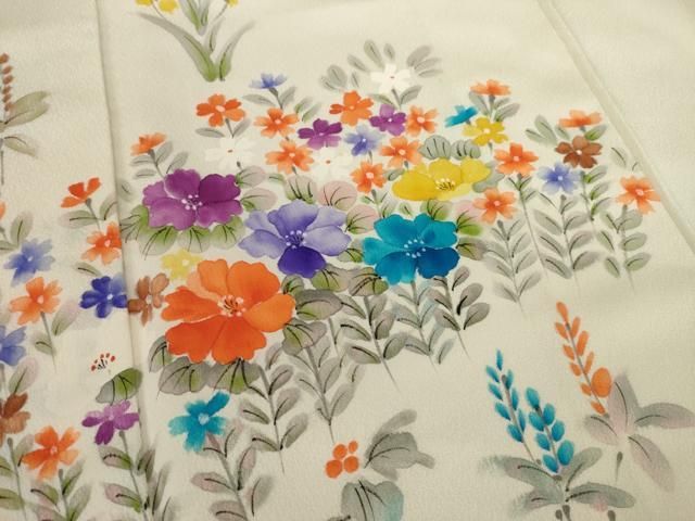平和屋着物□訪問着 手描き 草花文 正絹 逸品 AAAU6748ck