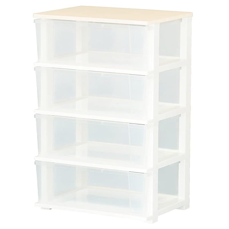 ピット 木製天板 ワイドチェスト 4段 54.5×40.5×84.5cm ホワイト 1