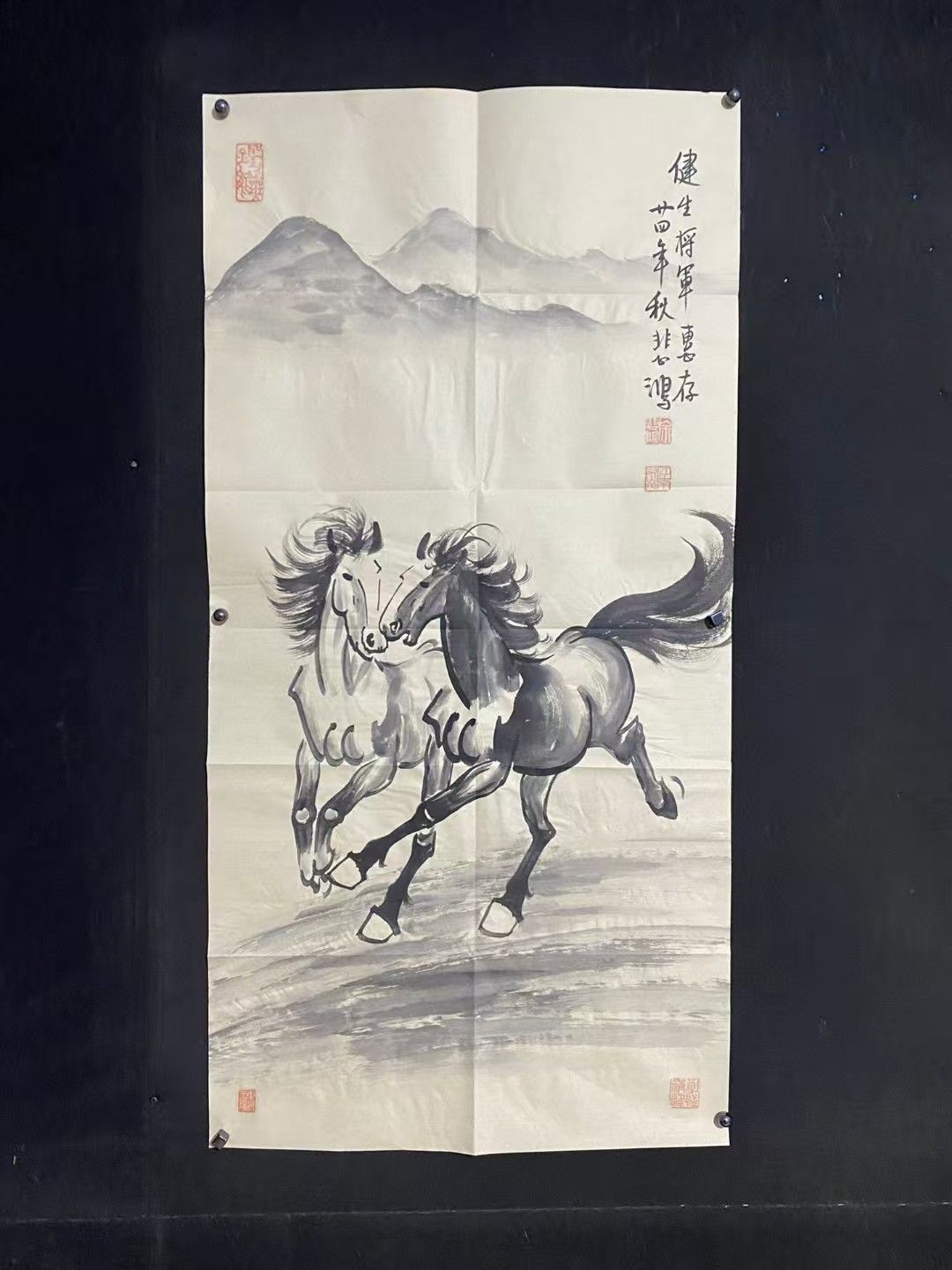 期間限定のお買い得商品 中国古美術. 旧蔵.徐悲鴻款.手描き.奔馬圖.書道品.宣紙水墨畫.賞 絵画