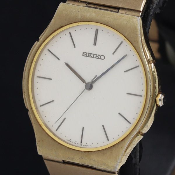セイコー ドルチェ 8N40-5040 QZ ゴールド文字盤 メンズ腕時計 OSW