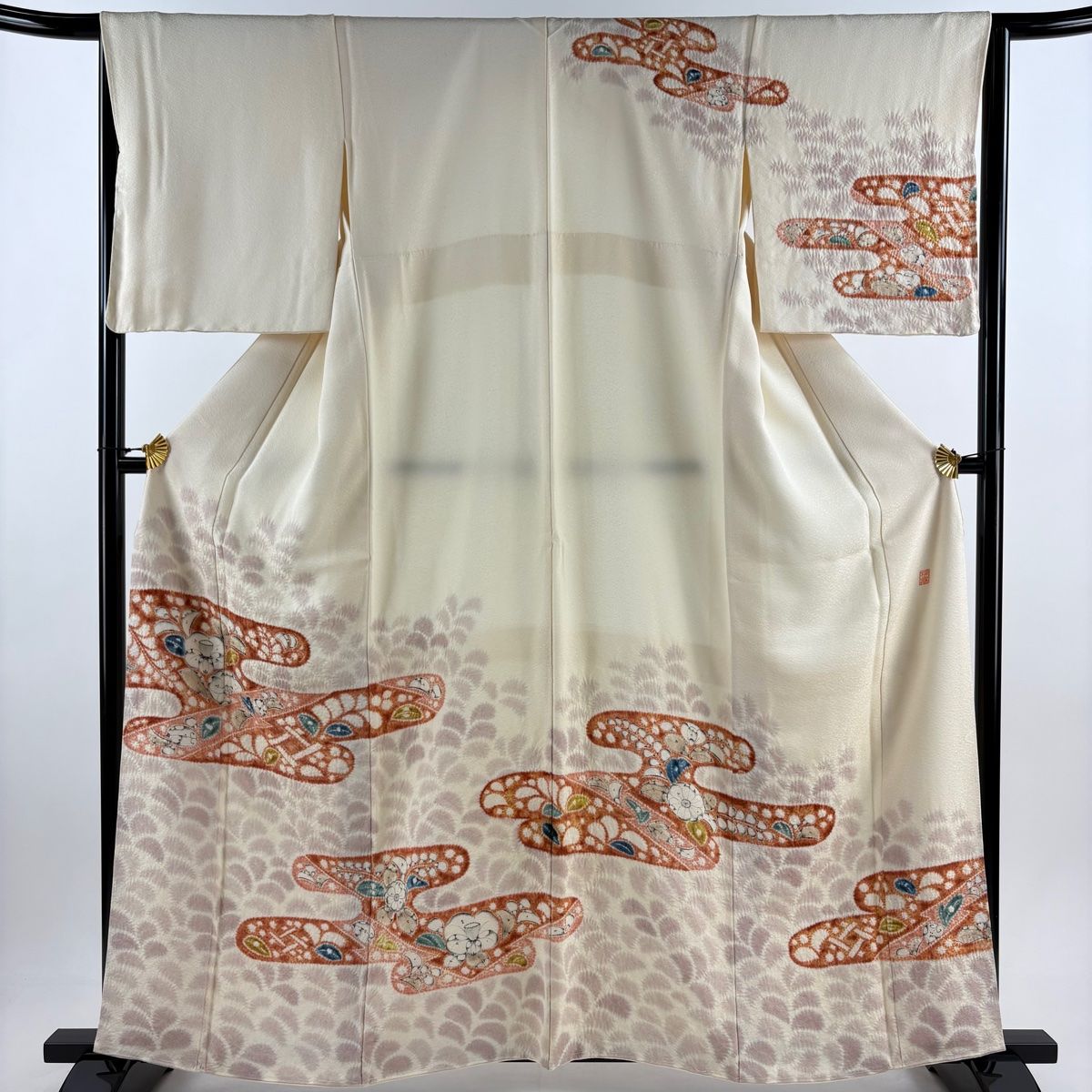 訪問着 身丈161cm 裄丈66cm M 袷 落款 辻が花柄 ヱ霞 絞り ベージュ 正絹 秀品