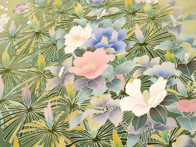 着物屋こころ■極上　訪問着　籬菊牡丹文　手描き　暈し染め　金彩　逸品　cc2554 訪問着 | 染匠きもの展示館